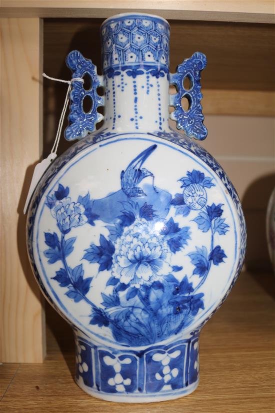 A 19th century Chinese blue and white moonflask vase 11.75in.